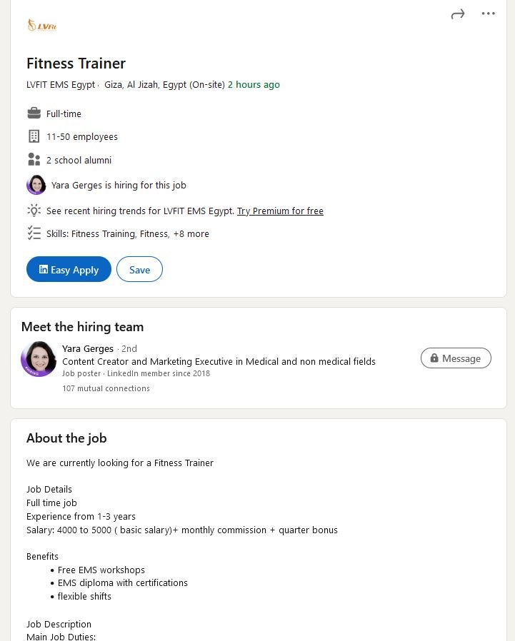 Fitness Trainer at LVFIT EMS Egypt